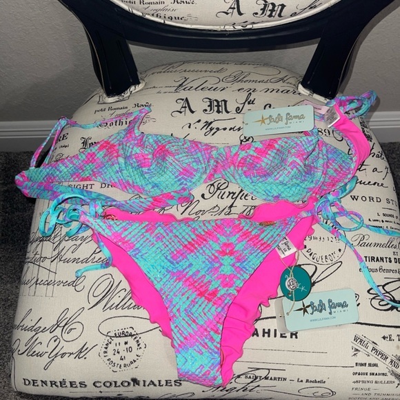 NEW LULI FAMA Minimal Balconette Seamless Wavy Ruched Back TieSide SHOCK WAVES - Picture 3 of 7